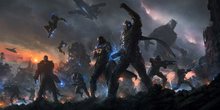 Group alien creature dark night - landscape free wallpaper
