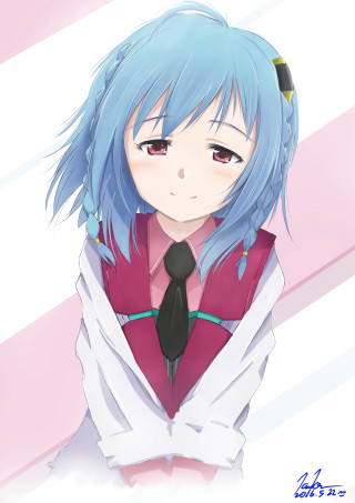 Anime girl blue hair tie 3 - a pink shirt free wallpaper