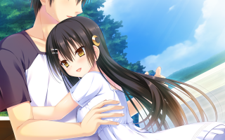 Anime couple hugging tree sky - ayako rokkaku free wallpaper