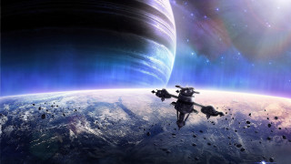 Space station over planet star - over a planet free wallpaper
