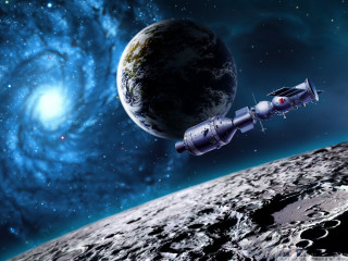 Space station over moon spiral - a space station free wallpaper
