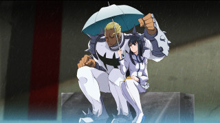 Couple umbrella rain gun standing - the other holding free wallpaper