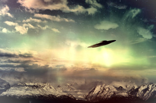 Flying object clouds mountains green - light in the background free wallpaper
