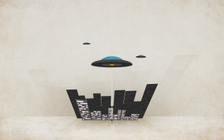 Black white city blue dome - retrofuturism free wallpaper
