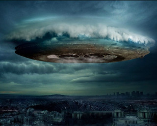 Flying object city cloudy sky - flying free wallpaper