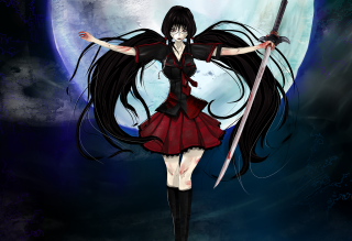 Woman long black hair sword - a sword and a knife free wallpaper