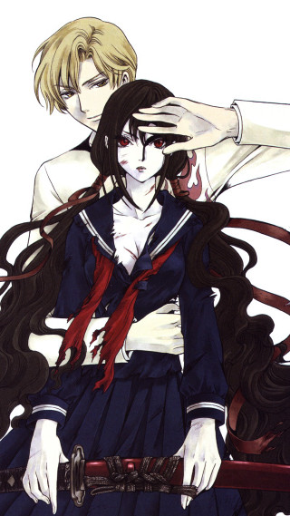 Anime couple long hair sword - concept art free wallpaper