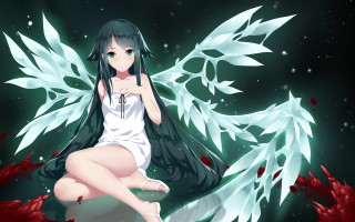 Woman sitting rock wings sword - a rock free wallpaper