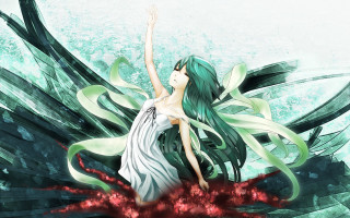 Green hair white dress neo - green hair free wallpaper