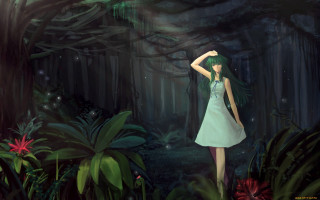 Woman white dress forest trees 3 - magic realism free wallpaper for desktop