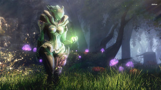 Green creature walking forest flowers - a green creature free wallpaper
