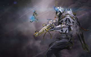Futuristic man suit holding skis - warframe armor free wallpaper