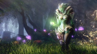 Woman green dress forest flowers 2 - warframe armor free wallpaper