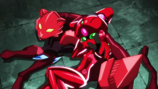 Red robot cat sitting back - back leg free wallpaper