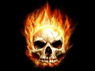 Skull flames face eyes burning - a skull free wallpaper
