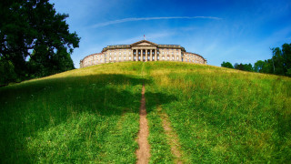 Grassy hill building dirt path - a dirt path free wallpaper
