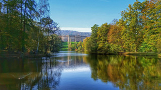 Lake trees building blue sky - beautiful scenery free wallpaper for desktop