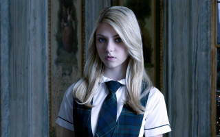 Woman school uniform door clock - the wall behind her free wallpaper