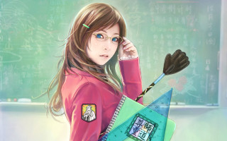 Girl pink shirt holding book - a chalkboard free wallpaper