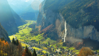 Valley waterfall village forest mountain - a valley free wallpaper
