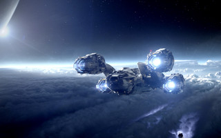 Space station floating clouds bright - a distant star in the distance free wallpaper