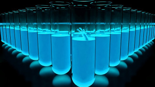 Blue tubes liquid black background - bioluminescence free wallpaper