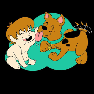 Cartoon dog biting boy nose - funny free wallpaper