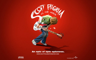 Man playing guitar red background - movie poster free wallpaper