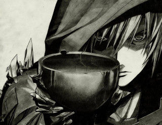 Woman pot knife drawing art - her hand and a knife free wallpaper