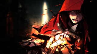 Man red hooded outfit glowing - object free wallpaper