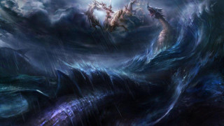 Dragon attack wave ocean full - a painting of a dragon free wallpaper