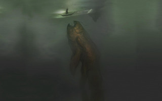 Large fish person boat swimming - the water free wallpaper