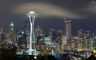 City skyline tower night lights 2 - a tall tower free wallpaper
