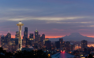City skyline tower dusk mountain - a tall tower free wallpaper