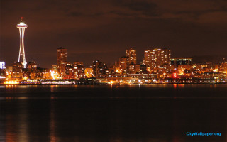 City skyline night lake tower - a tower in the background free wallpaper