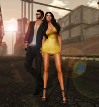 Man woman yellow dress standing - a man and a woman free wallpaper