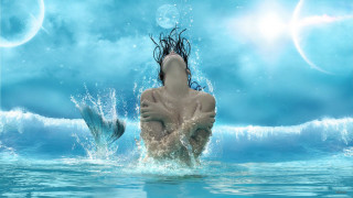 Woman water fish sky clouds - her hand and a sky background free wallpaper