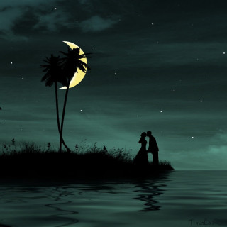 Couple kissing full moon beach - night free wallpaper