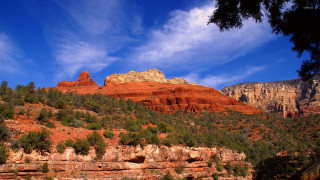 Mountain rock formation trees background - kodachrome free wallpaper