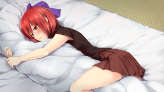 Woman laying bed pillow pillowcase - a purple bow free wallpaper