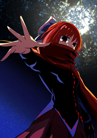 Woman red hair scarf hands - full free wallpaper