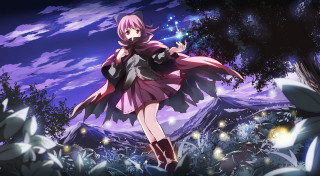 Girl dress boots woods star - a purple sky behind her free wallpaper