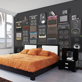Bed orange comforter speakers bedroom - a bed free wallpaper
