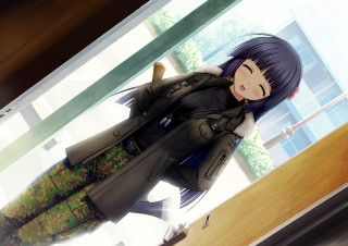 Woman black coat green skirt - a black coat free wallpaper