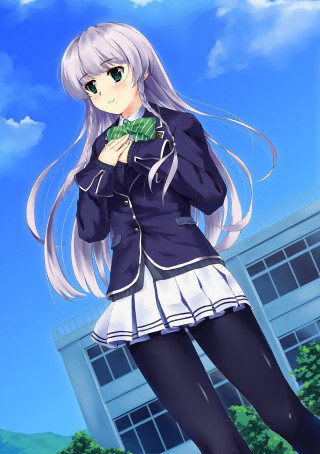 Anime girl white hair blue 23 - a blue jacket free wallpaper