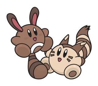 Cartoon cat rabbit laying down - the ground together free wallpaper