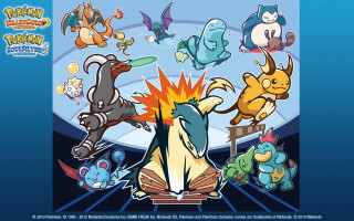 Pokemon friends cartoon blue background - a blue border free wallpaper