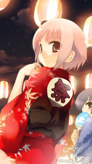 Red dress lantern beachball festival - anime art free wallpaper