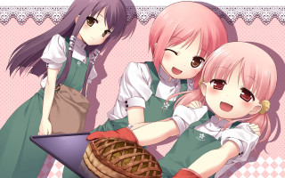 Girls holding chocolate cake pink - a pink border free wallpaper