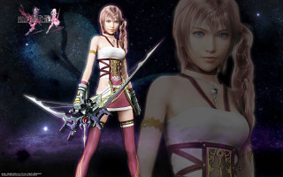 Woman cosplay outfit holding sword - a space background free wallpaper